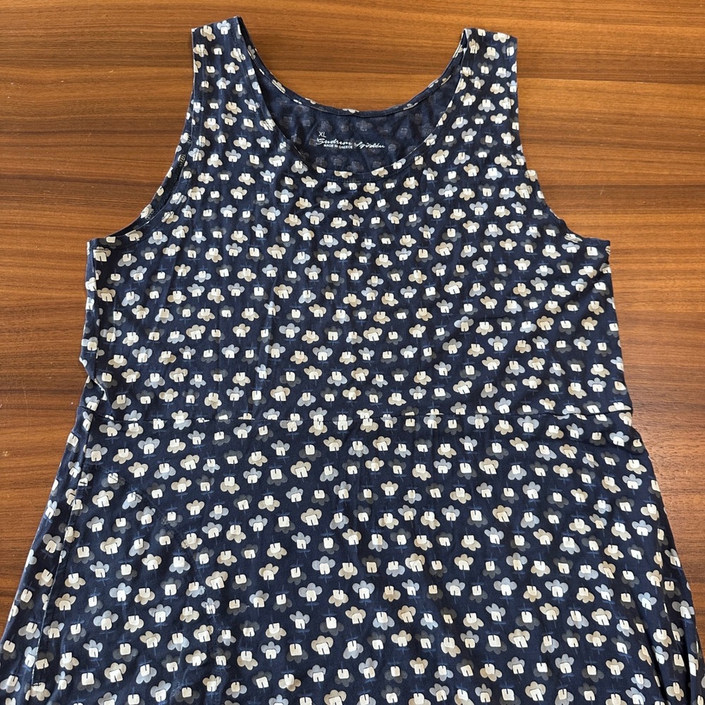 Gudrun Sjödén Sleeveless Dress Charcoal Gray/Blue Floral XL Whimsical Scandi Art - Picture 3 of 9